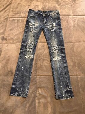 Kids Distressed Dark Blue Skinny Jeans